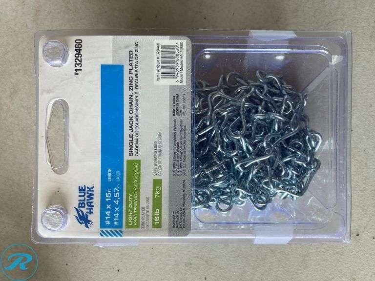 (23) New- (16) RELIABILT 10.0-ft x Weldless Powder Coated Steel Chain (By-the-Roll) (1)RELIABILT 15.0-ft x #14 Weldless Zinc plated Steel Chain (By-the-Roll) (6) Lithonia Lighting 3.0-ft Silver Lighting Chain - Roller Auctions