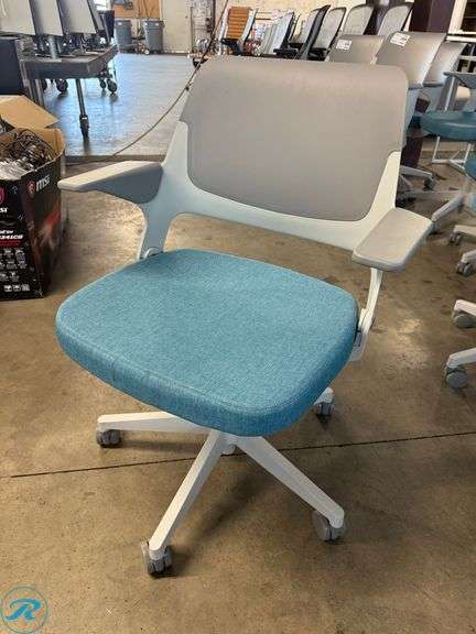 (4) Knoll Otto Office Chairs with White Frames and Blue Upholstered Seats