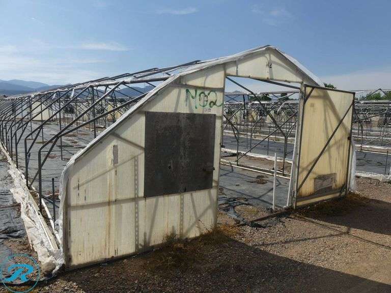 (2) Tunnel Hoop House Frames, 95′ x 17′, With Front and Rear Doors, 60″ x 76″ - Roller Auctions