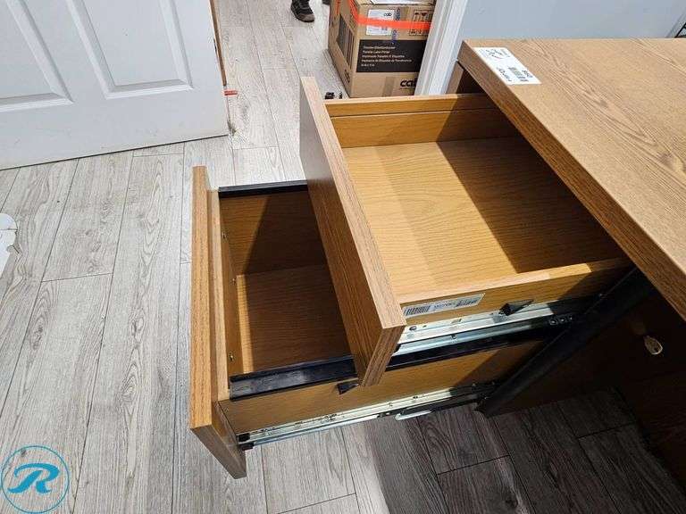 L-Shaped Wooden Desk With Office Chair - Roller Auctions