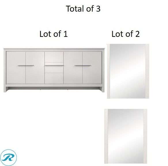(3) New- (2) Style Selections Acadia 24-in x 31-in Framed Rectangle Bathroom Vanity Mirror ( White ) (1) Lexora Double Sink Bathroom Vanity