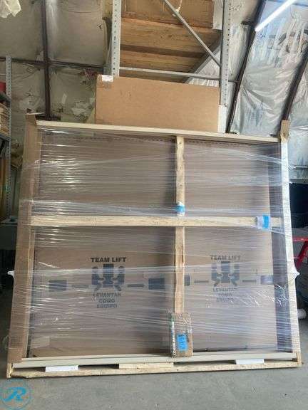 (1) New- Pella 150 Series West 96-in x 80-in x 4-9/16-in Jamb Almond Vinyl Universal Sliding Patio Door with Low-E argon Glass (total of 1)Unassembled total of 5 boxes) - Roller Auctions