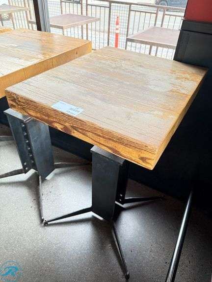 Custom Built Wood Bar Height Table with Metal Base, 30″ x 24″ x 3.5″ Thick