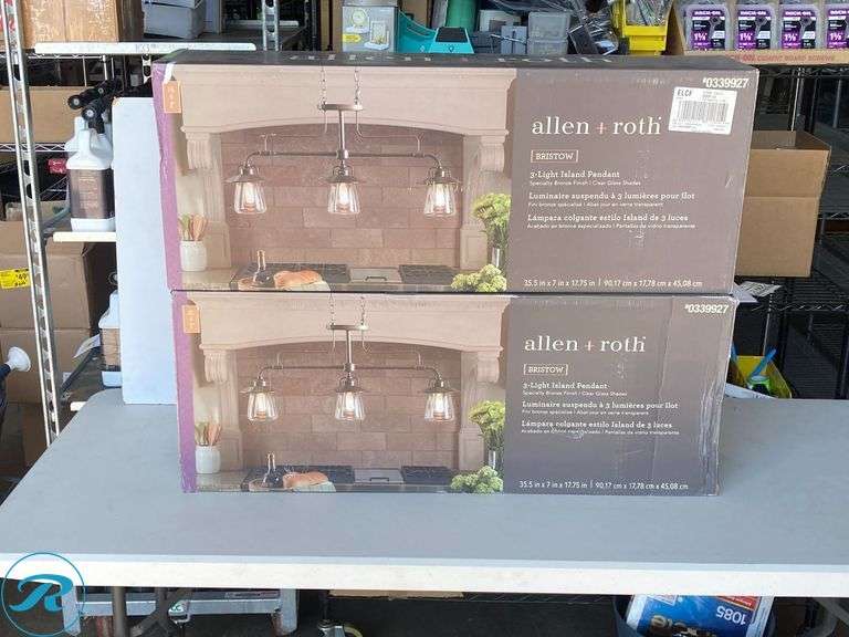 (2) New- allen + roth Bristow 3 -Light Specialty bronze Traditional Clear glass Bowl Mini Hanging Pendant light - Roller Auctions