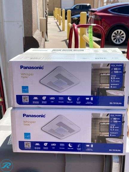 (2) New- Panasonic WhisperThin DC Motor w/ Humidity Sensor 0.5-Sone 80-CFM White Lighted Bathroom Fan with Humidity Sensor (ENERGY STAR Certified (Total of 2) - Roller Auctions