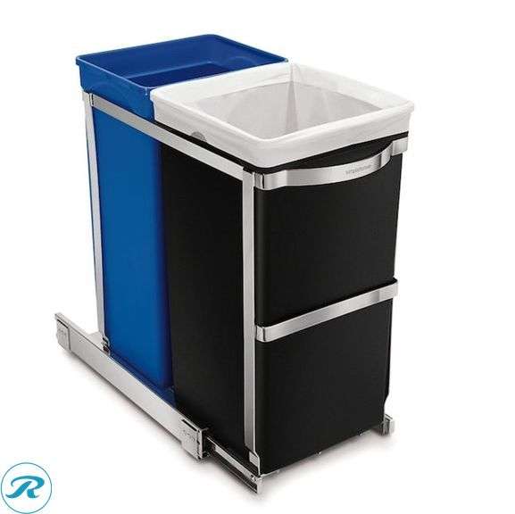(1) New- simplehuman 10-in x 18-in x 19-in 35 Soft Close 2 Pull-out recycling center (total of 1) - Roller Auctions