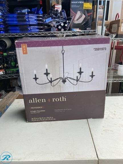 (1) New- allen + roth Providence 6 -Light Black Traditional Linear Large Hanging Pendant light (total of 1 pendant light) - Roller Auctions