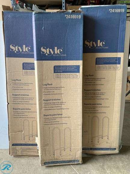 (3) New- Style Selections 42-Inches x 48-Inches x 13.5-Inches Steel Quarter cord firewood rack (total of 3 racks) - Roller Auctions