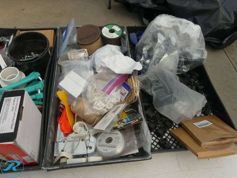 (6) Trays of Hardware and Household Items - Roller Auctions