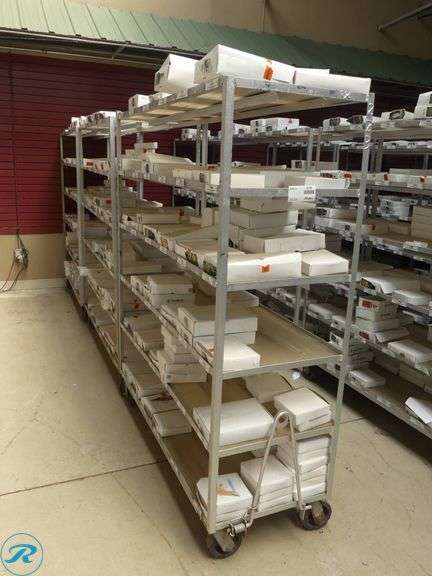 (3) Towable 6-Tier Nursery Carts With Assorted Plant Tag Inventory, 56″ x 21″ x 67″ - Roller Auctions