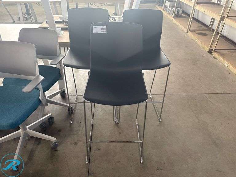 (3) Black Bar Stools with Chrome Frame - Roller Auctions