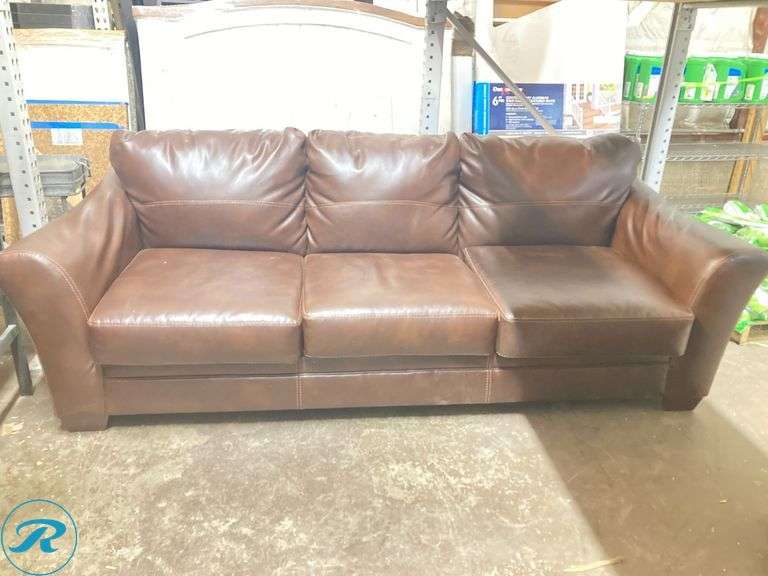 (1) Former Airbnb - Brown Leather Sofa 3 set (see photos) - Roller Auctions