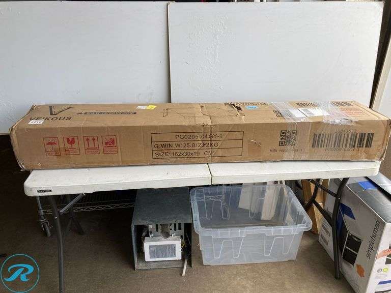 (1) New- VEIKOUS 155.7-in Wide x 96-in Projection x 10-in Height Gray Solid Manual Retractable Patio Awning (box is damage but product is fine See Photos) - Roller Auctions