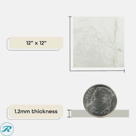 (10) New- Achim Classic White with Grey Veins Stone look 0.07-mil x 12-in W x 12-in L Peel and Stick Vinyl Tile Flooring ( 20-sq ft Carton ) (total of 200 sq ft) - Roller Auctions