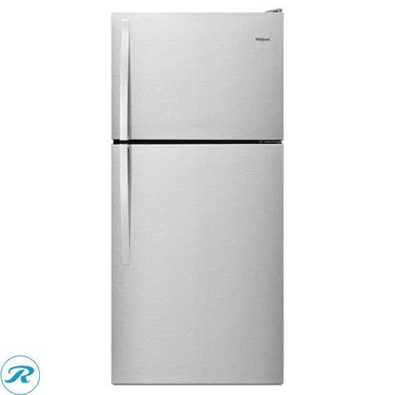 (1)  Whirlpool 18.2-cu ft Top-Freezer Refrigerator ( Monochromatic Stainless Steel ) (some minor scratches minor dent see photos) - Roller Auctions