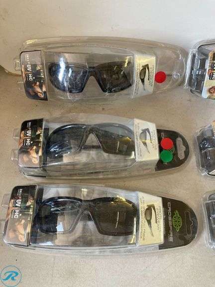 (19) New- (3) Crossfire Articus Plastic safety glasses black (5) Crossfire Mach 1 Plastic Safety glasses (11) Hilmman Womens Polarized Golf Plastic sunglasses (total of 19 items) - Roller Auctions