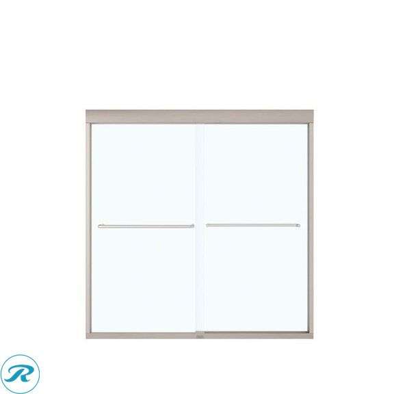 (1) New- MAAX Aura Brushed Nickel 55-in to 59-in W x 57-in H Semi-Frameless Bypass Sliding Bathtub Door (total of 1)