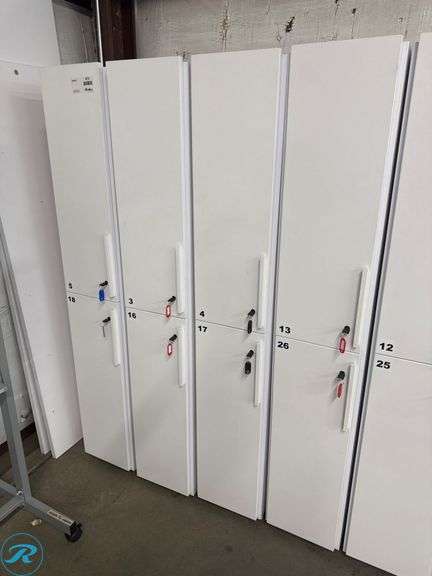 (4) 2-Bay White Lockers With Numbered Doors