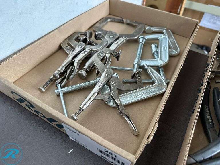 Tray of Locking Pliers and C-Clamps
