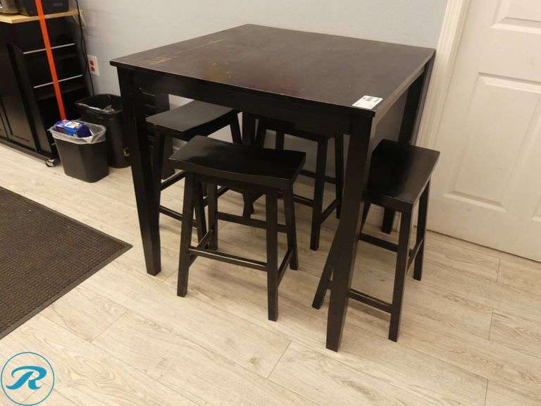 5-Piece Black Wood Dining Set with Square Table and Four Stools - Roller Auctions
