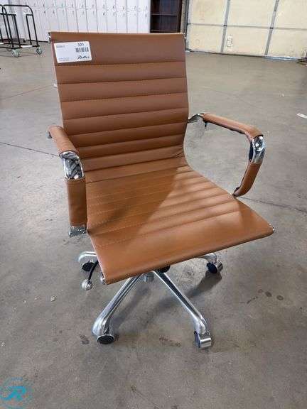 (4) Brown Ribbed Office Chairs with Chrome Frames on Casters - Roller Auctions