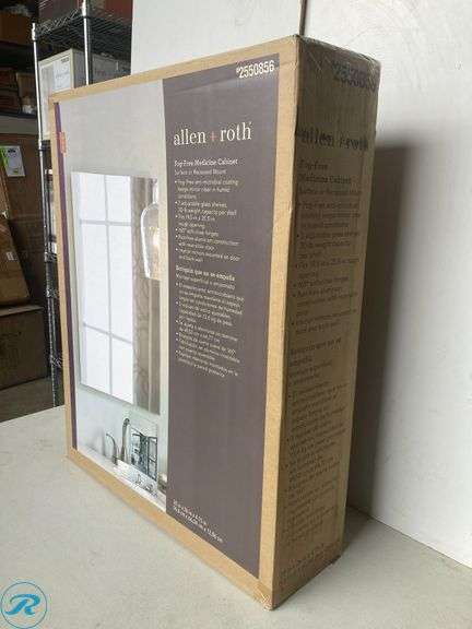(1) New- allen + roth 20-in x 26-in Fog Free Surface/Recessed Mount Silver Mirrored Square Soft Close Medicine Cabinet - Roller Auctions