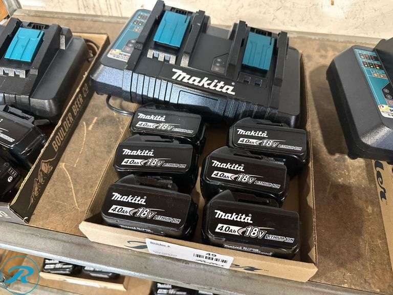 Makita DC18RD Dual Port Charger with (6) BL1840B 18V 4.0Ah Batteries
