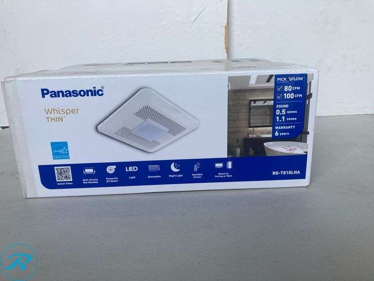 (1) New- Panasonic WhisperThin DC Motor w/ Humidity Sensor 0.5-Sone 80-CFM White Lighted Bathroom Fan with Humidity Sensor (ENERGY STAR Certified) - Roller Auctions