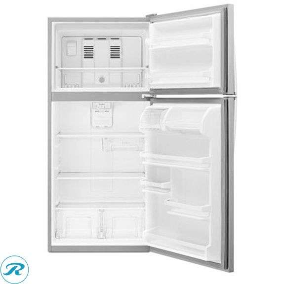 (1)  Whirlpool 18.2-cu ft Top-Freezer Refrigerator ( Monochromatic Stainless Steel ) (some minor scratches minor dent see photos) - Roller Auctions