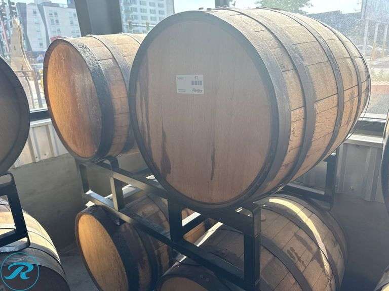 (2) Wood Barrels with Stand