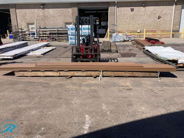 (30) New- (23) Trex Transcent Linage 1" x 6" x 20ft Jasper square composite Deckboard (4) Fiberon Good Life 3/4" x 7.25" x 12ft Cabin square composite riser (3) Trex Transcent Linage 1" x 12" x 12ft Jasper composite Fascia Board - Roller Auctions