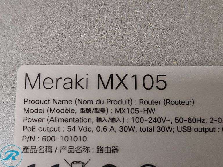 Cisco Meraki MX105-HW Router with Multiple Ethernet Ports - Roller Auctions