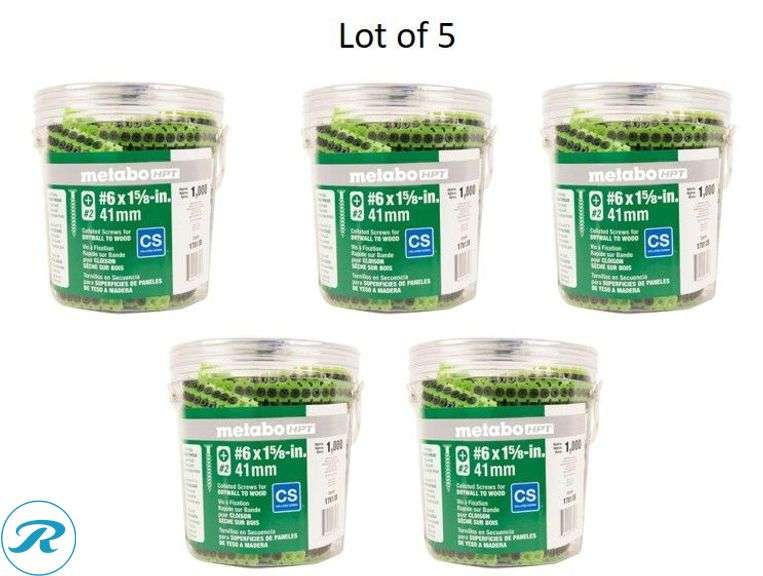 (5) New- Metabo HPT #6 x 1-5/8-in Collated Bugle Coarse Thread Drywall Screws (total of 5) - Roller Auctions
