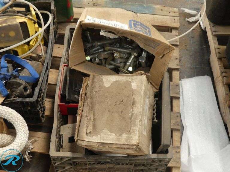 (3) Pallets of Tools, Hardware, Plastic Containers, and Metal Racks - Roller Auctions