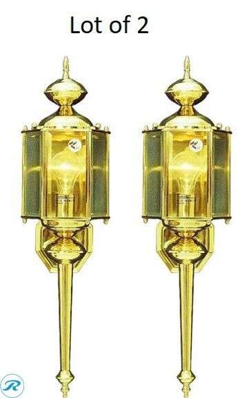 (2) New- Volume Lighting 1 -Light 26.75-in H Polished Brass Hardwired Outdoor Wall Light (total of 2) - Roller Auctions