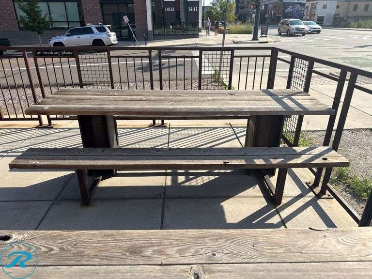Wood and Metal Outdoor Picnic Table, 28.5” x 95” - Roller Auctions