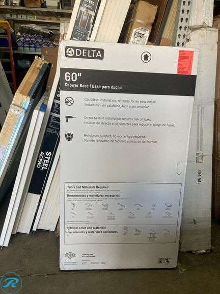 (1) New- Delta EverEdge 32-in W x 60-in L Left High Gloss White Single Threshold Rectangle Shower Pan Base with 5-in H Threshold (total of 1) - Roller Auctions