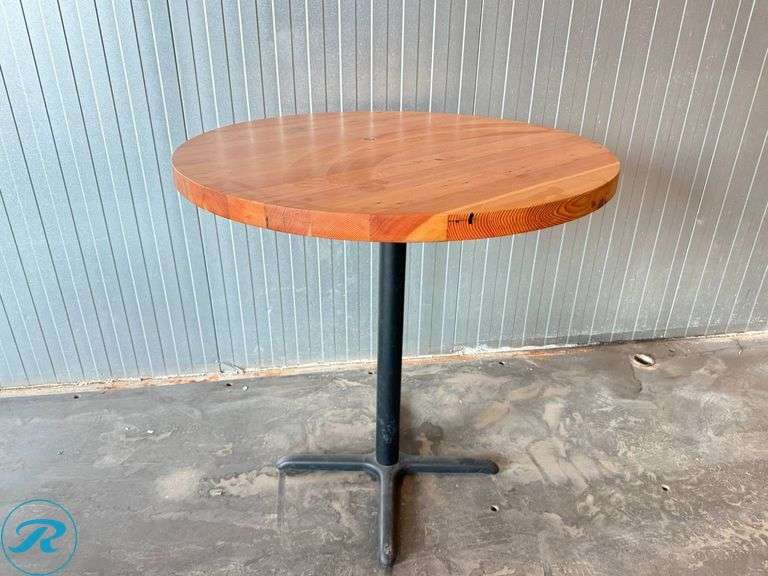(3) Round Wood Bar Height Tables with Metal Bases, 42in