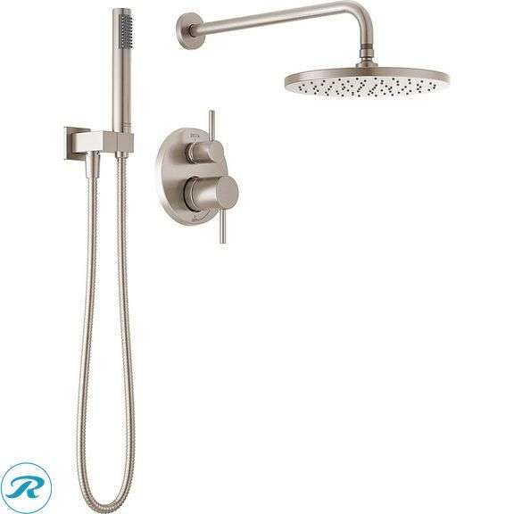 (1) New- Delta Modern SpotShield Stainless 2-handle Single function 10-in Round Shower Faucet (total of 1 )