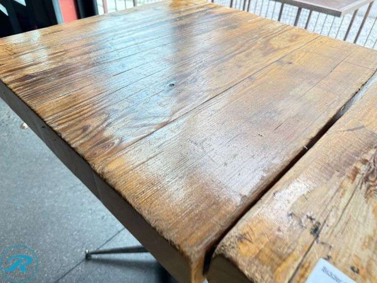(2) Custom Built Wood Bar Height Tables with Metal Bases, 30″ x 24″ x 3.5″ Thick - Roller Auctions