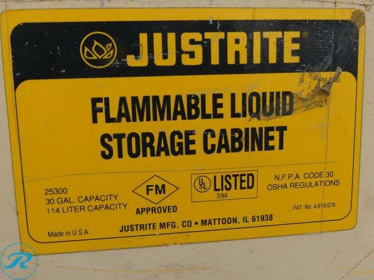 Justrite Flammable Liquid Storage Cabinet, 30-Gallon Capacity - Roller Auctions