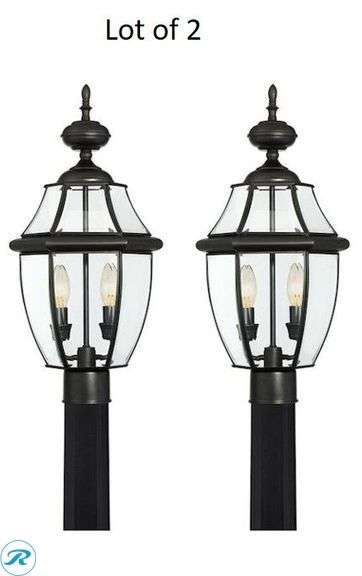 (2) New- allen + roth Brayden 21.63-in Matte black Traditional Outdoor Light post lantern (total of 2) - Roller Auctions