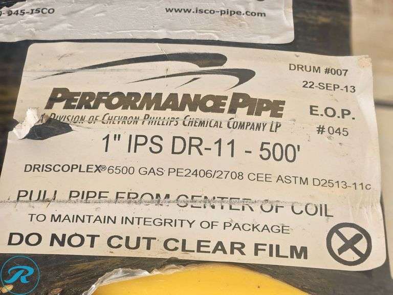 1″ IPS DR-11 Performance Pipe Driscoplex 6500 Gas PE2406/2708 - Roller Auctions