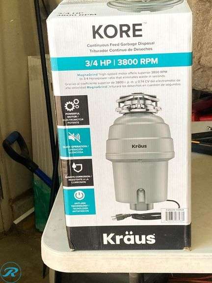 (1) New- Kraus Kore Continuous feed 3/4-HP Septic Safe Corded Garbage Disposal with Noise Insulation (total of 1) - Roller Auctions