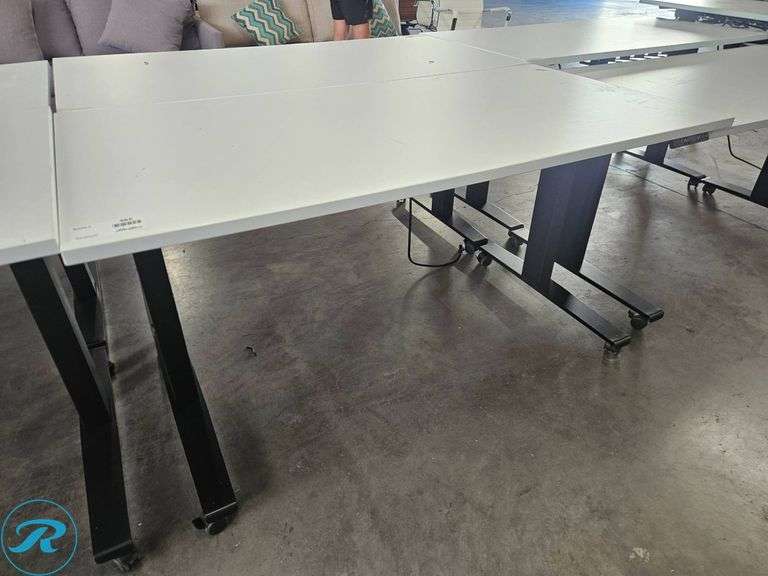 Electric Height-Adjustable Desk with White Top and Black Base, 60×30 Inches