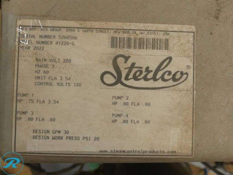 2022 Sterlco 41220-G Condensate Pump and Tank, 30 GPM, 20 PSI, 208V, 3PH, S/N: 52A0506 - Roller Auctions
