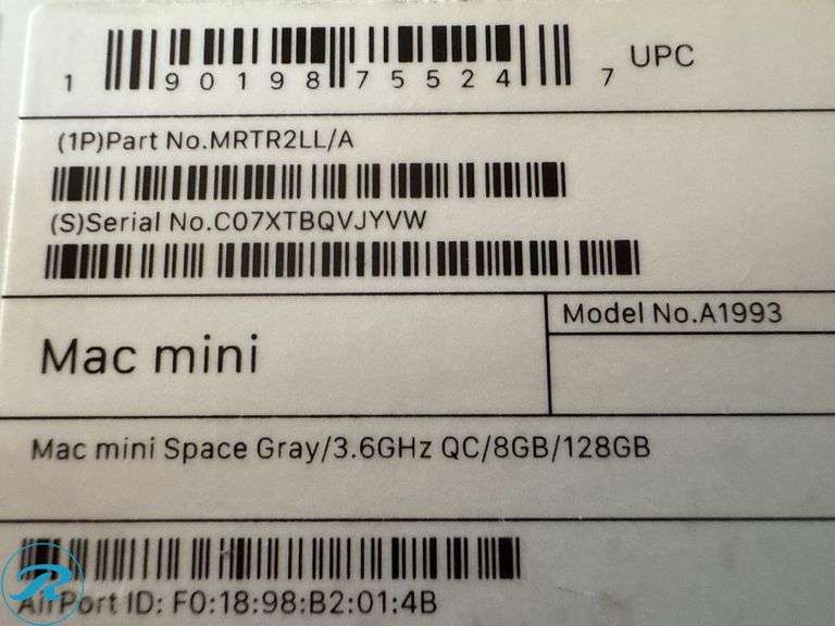 (5) Apple Mac Mini Model A1993, Space Gray, 3.6 GHz QC, 8GB RAM, 128GB Storage - Roller Auctions