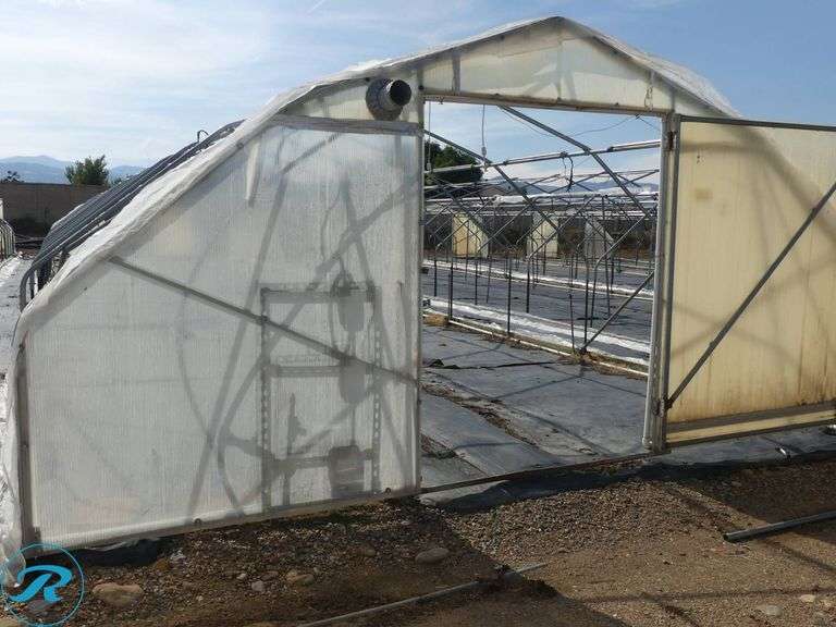 (2) Tunnel Hoop House Frames, 90′ x 17′, With Front and Rear Doors, 60″ x 76″ - Roller Auctions