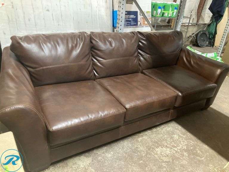 (1) Former Airbnb - Brown Leather Sofa 3 set (see photos) - Roller Auctions