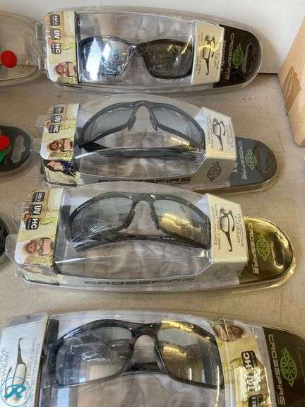(19) New- (3) Crossfire Articus Plastic safety glasses black (5) Crossfire Mach 1 Plastic Safety glasses (11) Hilmman Womens Polarized Golf Plastic sunglasses (total of 19 items) - Roller Auctions